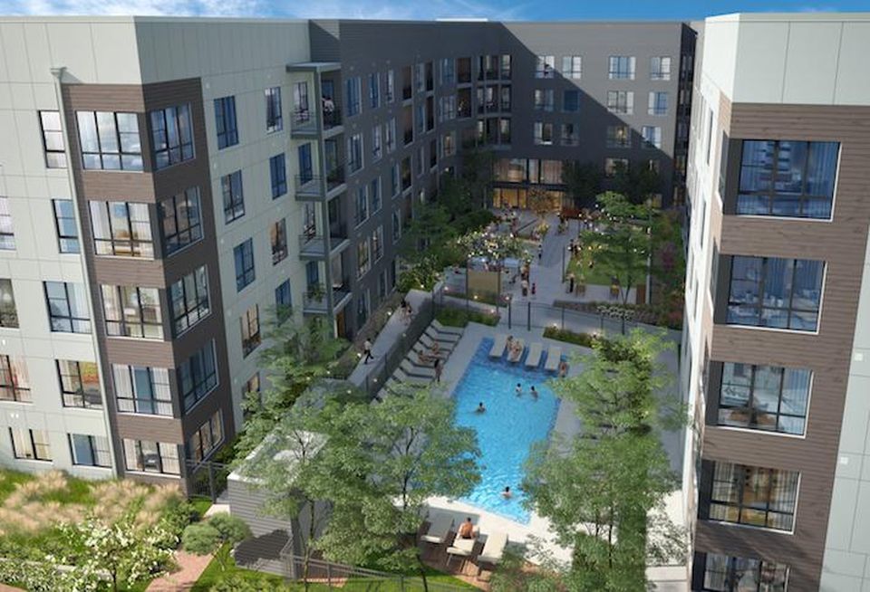 A rendering of The Rae at Westlake, a 343-unit project at 10401 Motor City Drive in Bethesda.