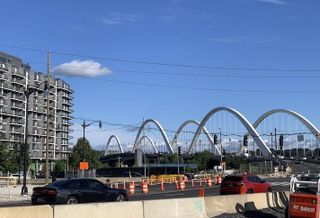 The new Frederick Douglass Memorial Bridge, stretching across the Anacostia River on South Capitol Street. 