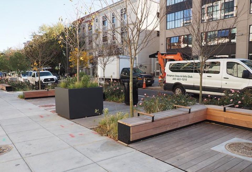 The parklet on the R Street sidewalk next to the Liz development