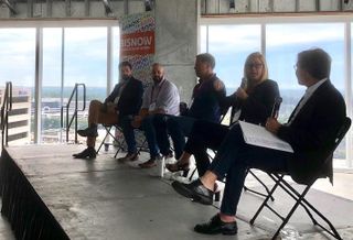 Bluestone Lane's Diego Martin, WhyHotel's Jason Fudin, M.C. Dean's Bill Dean, ID.me's Jean Rosauer and The Meridian Group's Gary Block. 