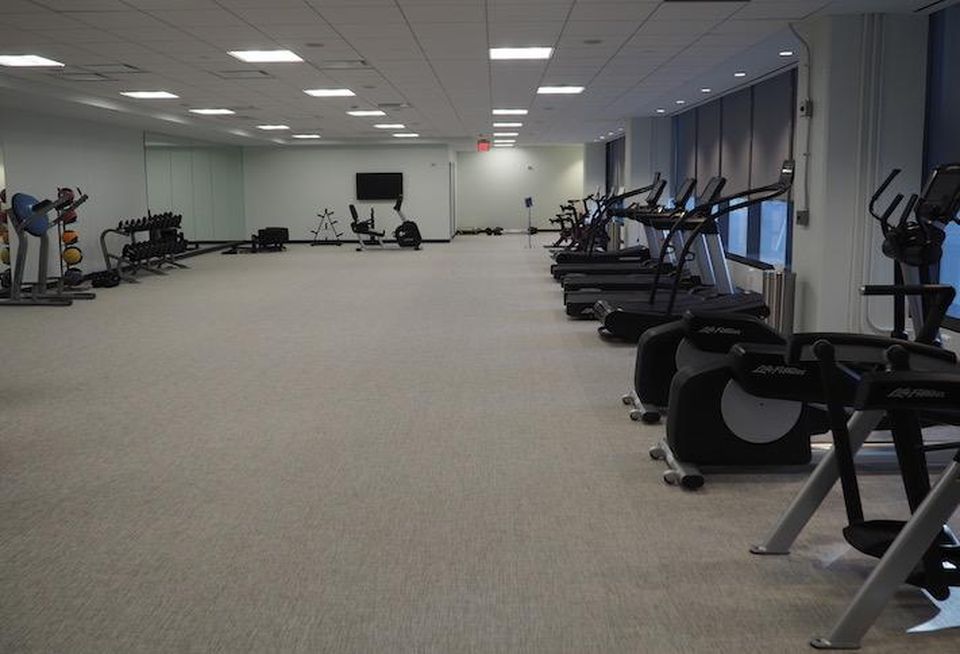 The fitness center in the 1900 N building