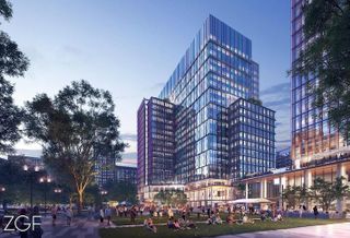 A rendering of the new Amazon HQ2 buildings at the Metropolitan Park site in Pentagon City
