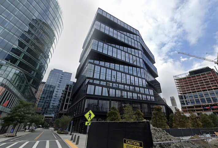 The first office building that Amazon occupied in the Seaport at 111 Harbor Way. 