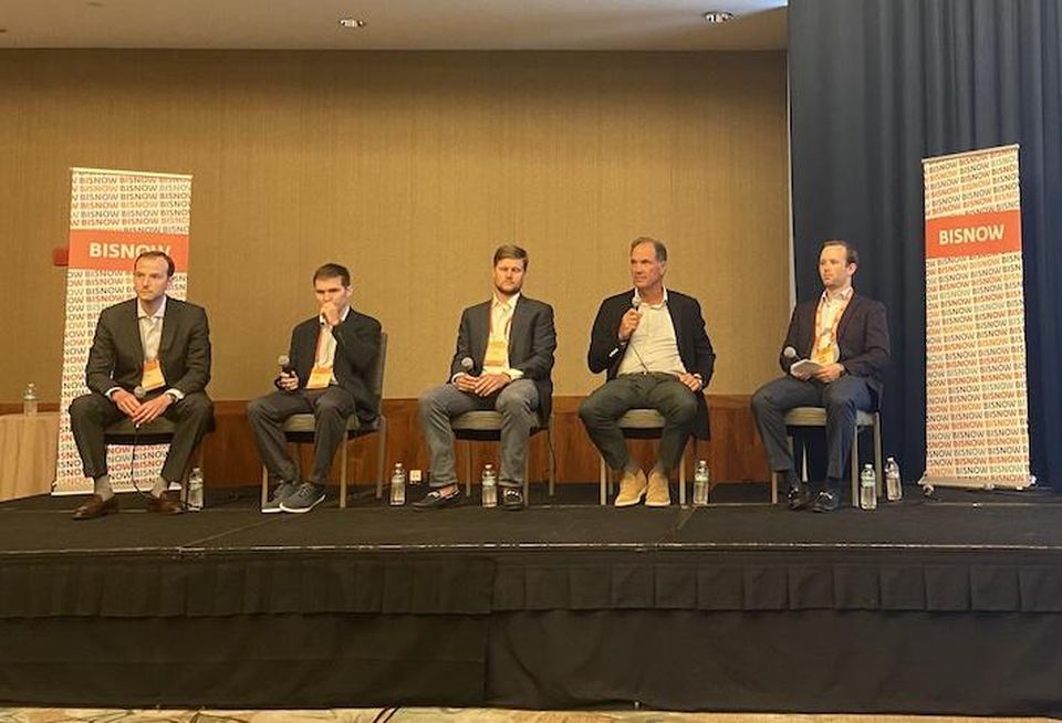 Lendlease's Philip Lamere, GI Partners' John Curran, Camber Development's David Wilkinson, Boston Global Investors' John Hynes III and Bisnow's Chris Picher.