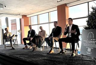 Stream Realty's Matt Pacinelli, The Mark's Artur Samofalov, Brookfield's Rachel Wachtel, Launch Workplaces' Mike Kriel and WeWork's Nick Demarinis at Bisnow's Redefining the Office of the Future event in December. 