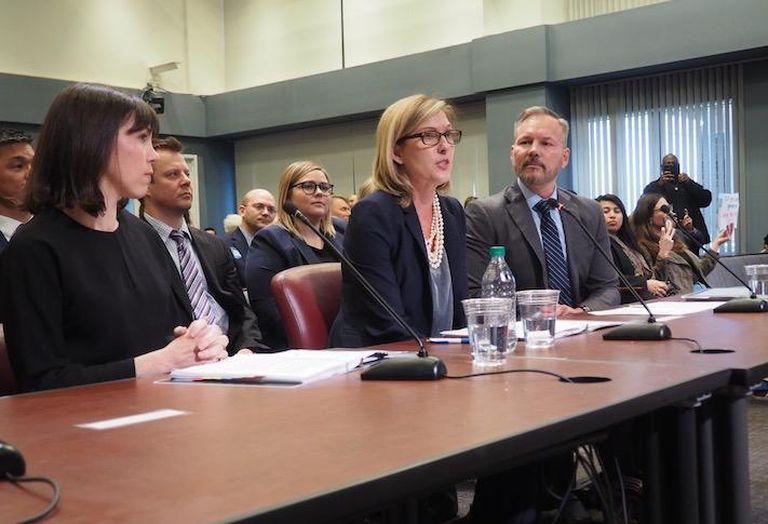Amazon's Holly Sullivan, Brian Huseman and Andrea Fava speaking at the Arlington County board hearing
