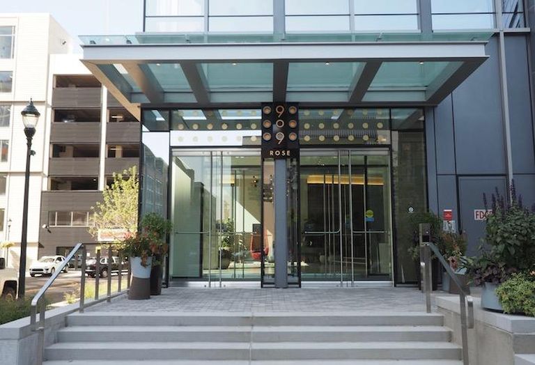 The entrance to the 909 Rose office building at the Pike & Rose development. 