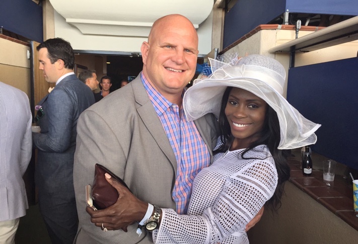 Cisterra principal Jason Wood snapped here with fiancé Ruth Jean on opening day at the Del Mar races.