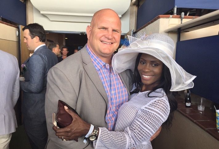 Cisterra principal Jason Wood snapped here with fiancé Ruth Jean on opening day at the Del Mar races.