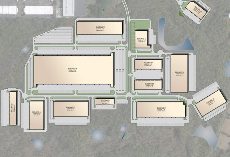 A site plan of Manekin Cos.' planned 3M SF industrial park in Prince George's County.