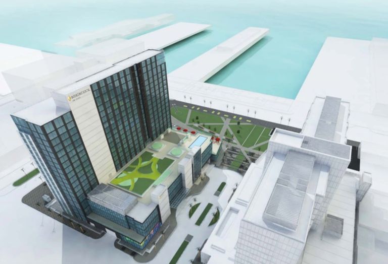 The IHG ntercontinental Hotel & Resort is currently under construction on San Diego Bay next door to the the dual-brand Marriott Springhill Suites and Residence Inn hotel.
