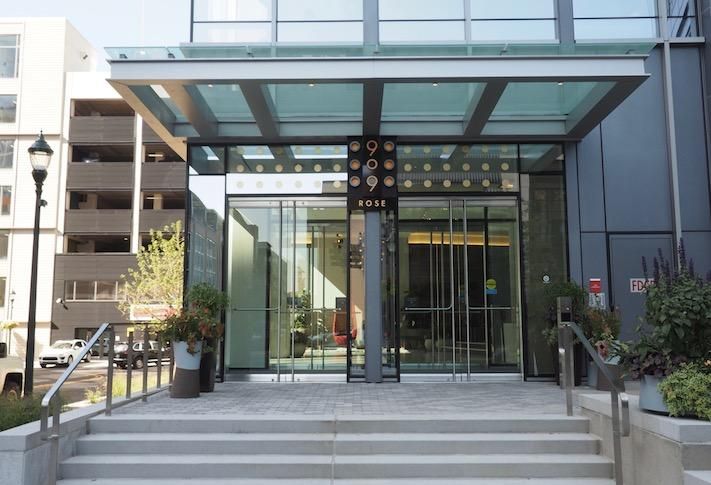 The entrance to the 909 Rose office building at the Pike & Rose development. 