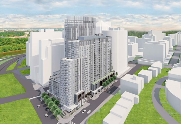 A rendering of Dittmar's planned redevelopment of the Holiday Inn site in Rosslyn. 