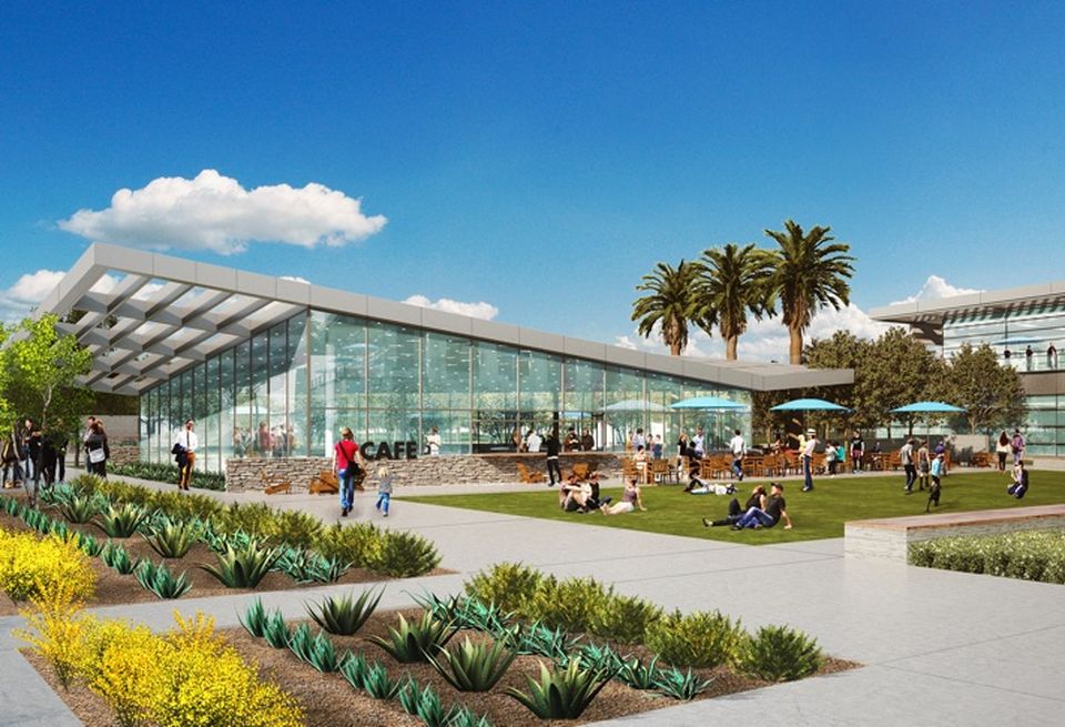 Rendering of Scripps Ranch Tech Park-Building A, which features a cafe.