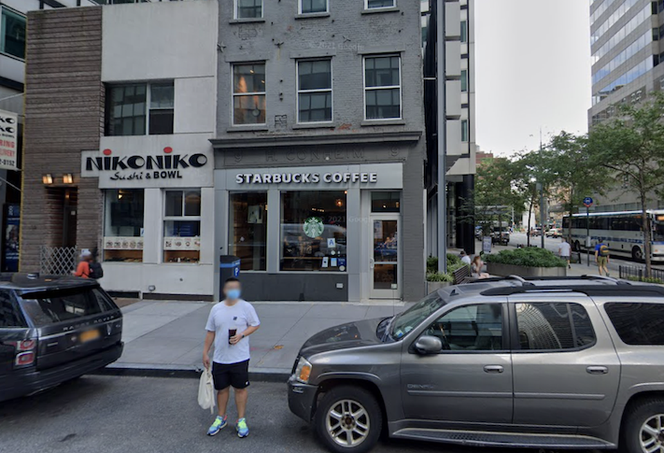 A Starbucks location at 135 John St. in New York City's Financial District.