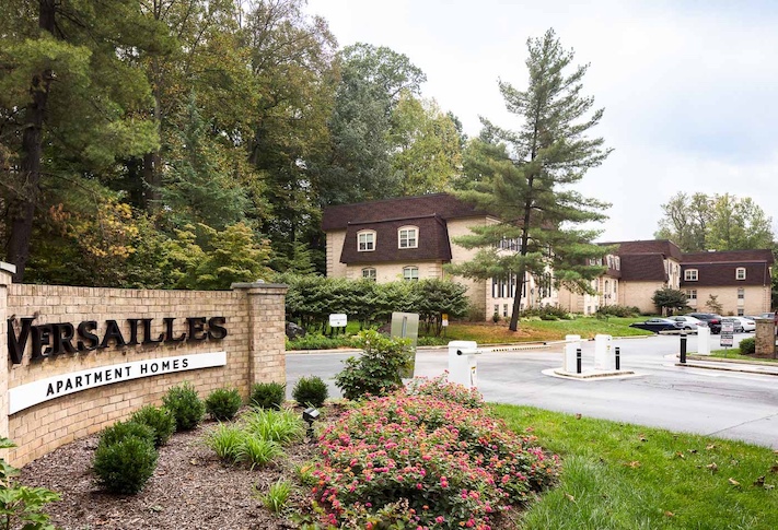 Entrance of the Versailles Apartments in Towson, Maryland