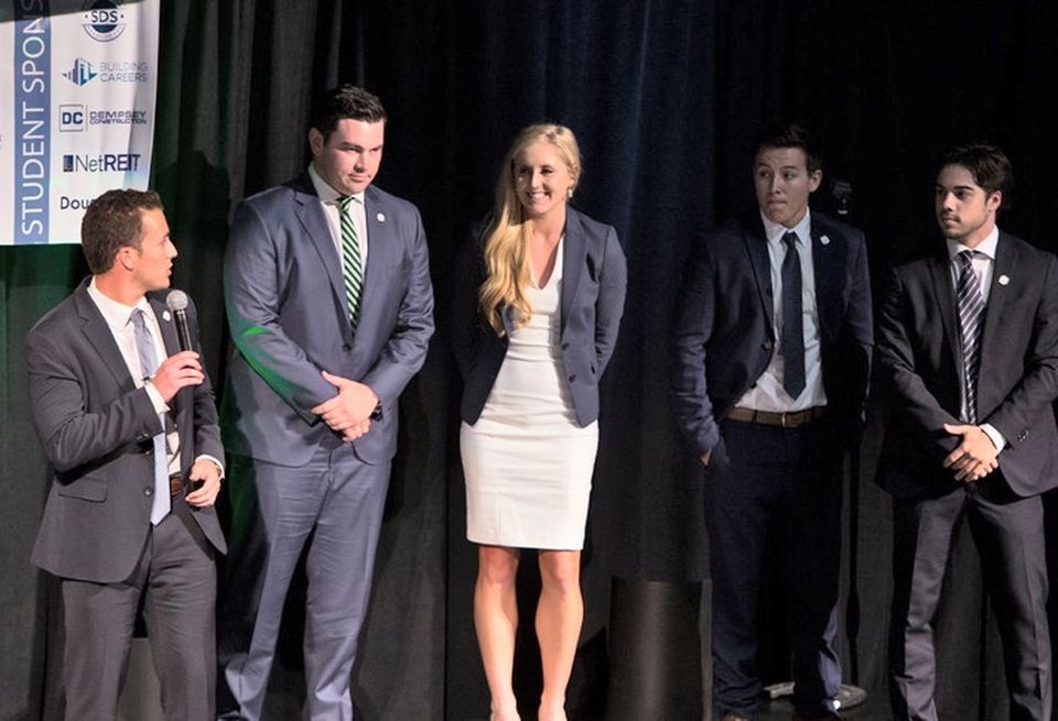 University of San Diego team members participating in the NAIOP San Diego University challenge are (l-r): Hunter Ainslie, Gus Avarello, Allan Glenn, Lloyd Hoppel and Marisa Marsh (not pictured Shawn Bharadwaj).