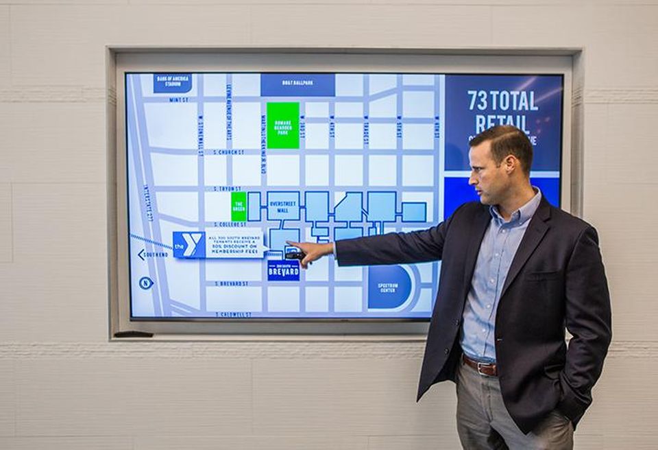 300 South Brevard offers access to LYNX Light Rail’s Third Street Station and Overstreet Mall. Stream Realty Partners vice president Jay Coleman shows the office tower's building in proximity to other spaces in Uptown.