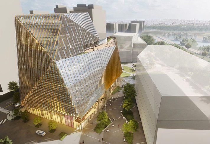 A rendering of the first building on the Virginia Tech Innovation Campus in Potomac Yard.