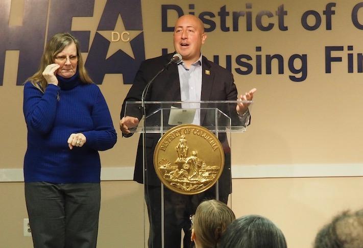 D.C.'s Acting Deputy Mayor for Planning and Economic Development John Falcicchio speaking at a January DCHFA event. 