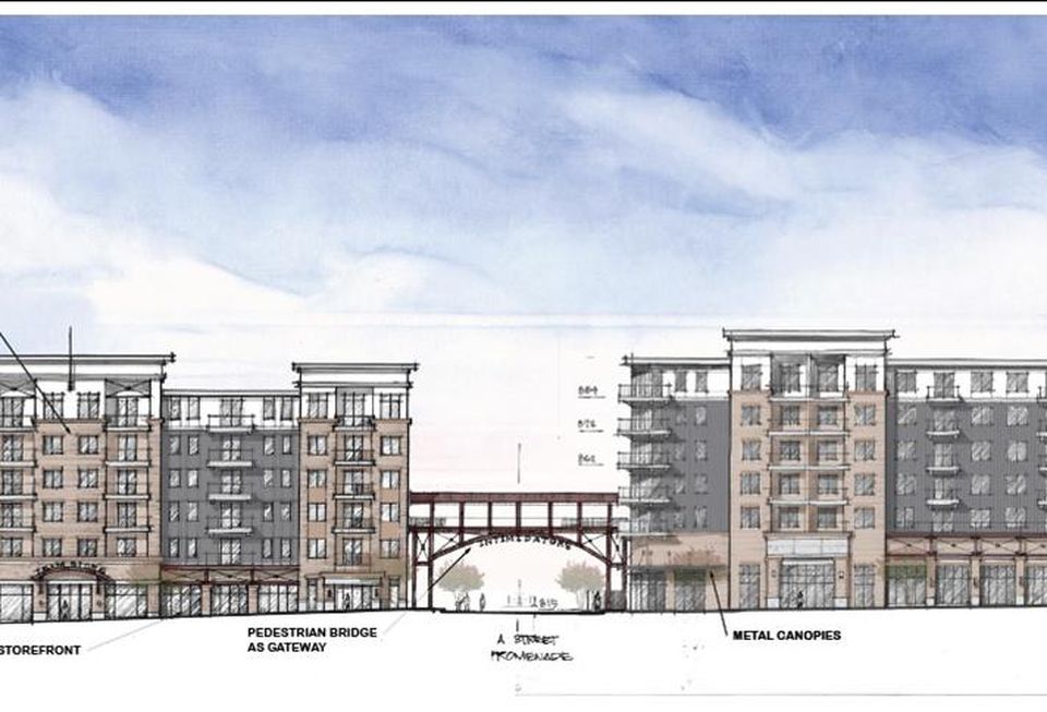 A proposal from Corporate Realty, Inc. would bring to downtown Kannapolis apartments, retail, restaurants, offices and a pedestrian bridge.