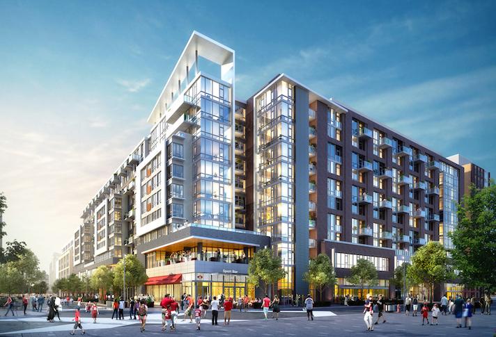 A rendering of the 127-unit eNvy condo building Jair Lynch is building near Nationals Park