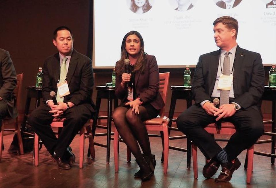 CBRE's David Webb, Artemis Real Estate Partners' Michael Vu, CapitalSource's Sonia Khanna and and EagleBank's Ryan Riel