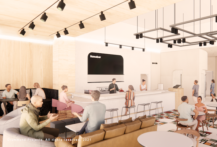 A rendering of the Llamabar juice bar and restaurant at 1 M St. SE.  