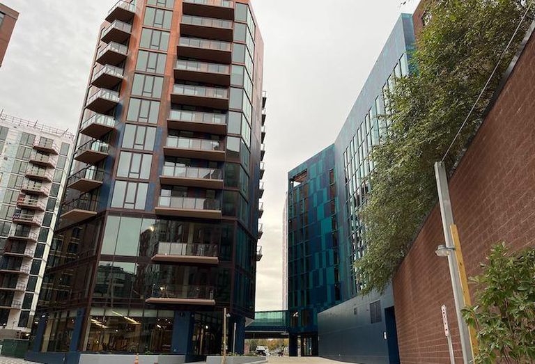 The two-building Illume development in Capitol Riverfront, seen from I Street SE.