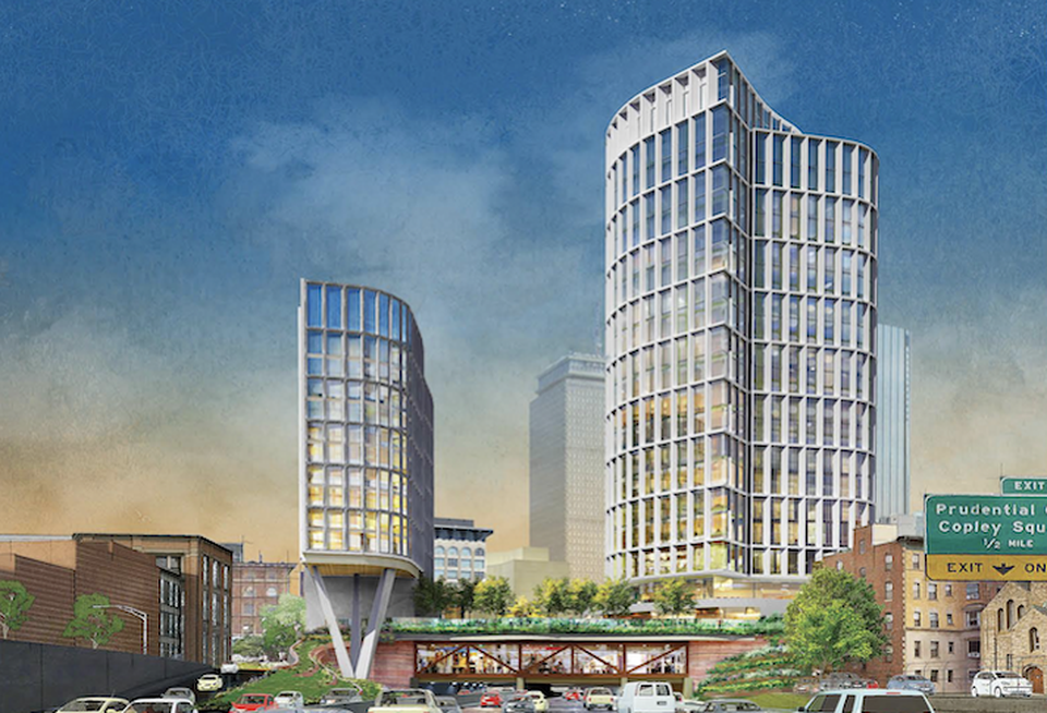 A rendering of the Parcel 12 development, being built on a deck over the Massachusetts Turnpike.