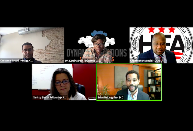 Clockwise from top left: Gragg Cardona Partners' Oussama Souadi, Dynamic Solutions for the Aging's Katrina Polk, DCHFA's Christopher Donald, Enterprise Community Development's Brian McLaughlin and Fellowship Square's Christy Zeitz. 