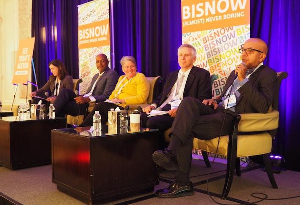 Nixon Peabody's Dara Newman, EagleBank's Anthony Washington, DHCD's Polly Donaldson, HUD's Robert Iber and Federal City Council's Tony Williams
