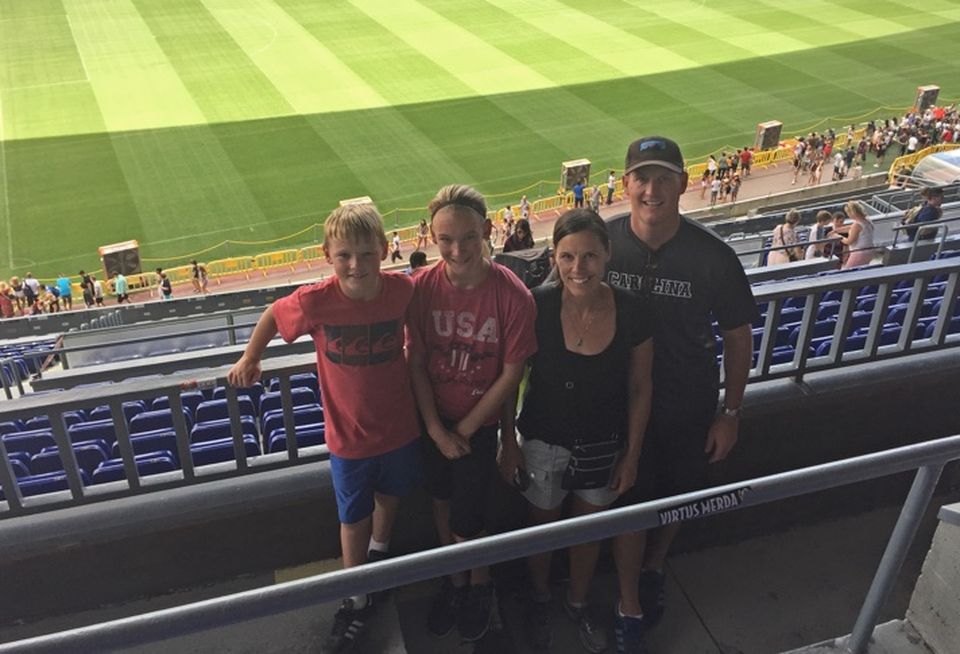 Wood Partner's Will Winkenhofer with wife Kara,daughter Savannah, and son Luke at Camp Nou, home of FC Barcelona, while on vacation in Spain.