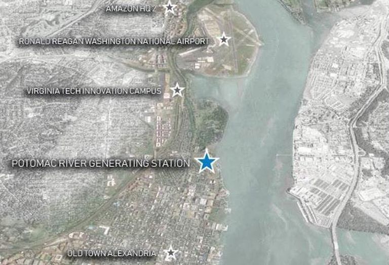 A map showing the Potomac River Generating Station and its proximity to other Northern Virginia landmarks. 