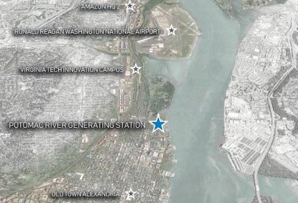 A map showing the Potomac River Generating Station and its proximity to other Northern Virginia landmarks.