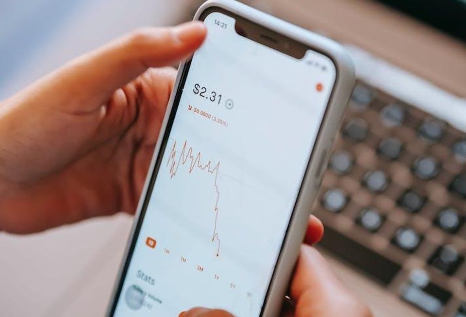 stock chart falling phone