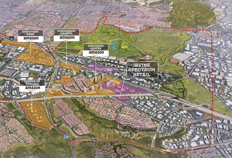 The proposed layout for a future Amazon HQ2 in Irvine Spectrum