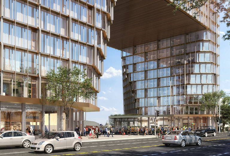 A rendering of the project Edens plans at the New York Avenue-4th Street NE intersection