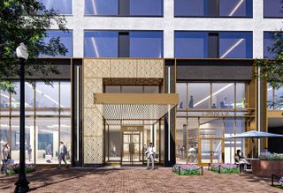 A rendering of the renovated entrance to 1899 L St. NW, where investor Taicoon is putting millions into upgrades. 