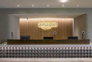 A front desk in one of Amazon's new HQ2 buildings, where employees started working this week. 