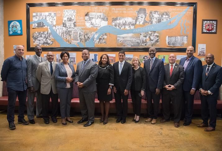 Mayor Muriel Bowser and nonprofit and business leaders celebrate the Rockefeller Foundation grant