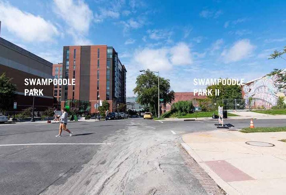 The Third and L streets NE intersection, with the new park site labeled as Swampoodle Park II.