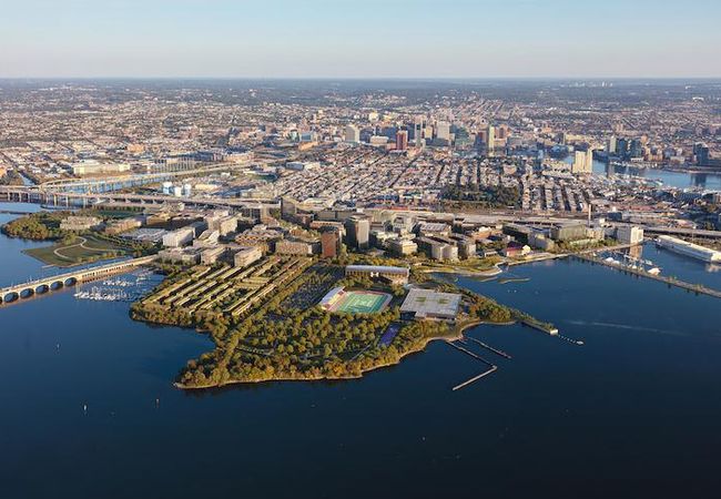An aerial view of the development that the team has rebranded as Baltimore Peninsula.