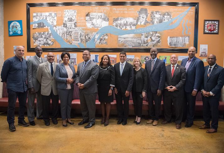Mayor Muriel Bowser and nonprofit and business leaders celebrate the Rockefeller Foundation grant