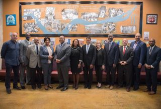 Mayor Muriel Bowser and nonprofit and business leaders celebrate the Rockefeller Foundation grant
