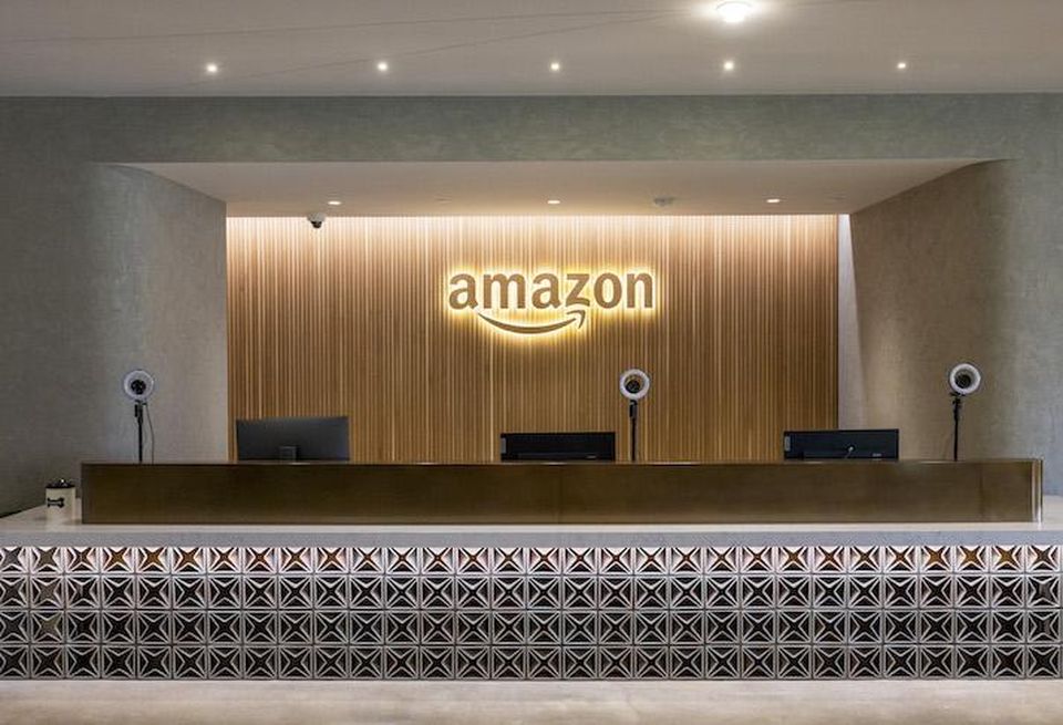 A front desk in one of Amazon's new HQ2 buildings, where employees started working this week.
