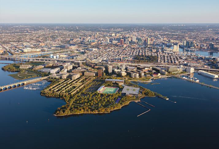 An aerial view of the development that the team has rebranded as Baltimore Peninsula.