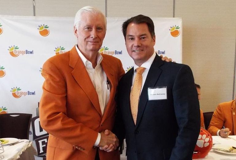 Steven McCraney (right) with Edgar C. Jones Jr., past Orange Bowl president