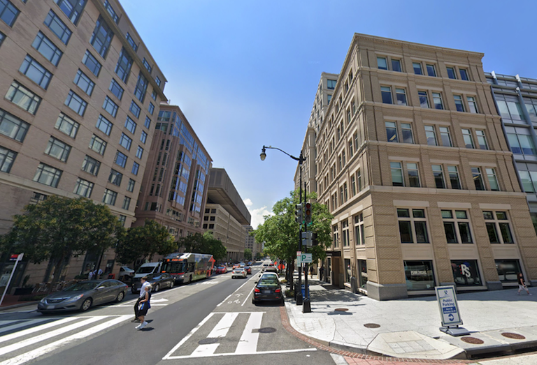The 800 Block of E Street NW in Downtown D.C., with Penn Social in the building on the right.  