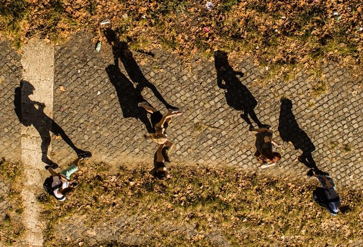 students walking campus